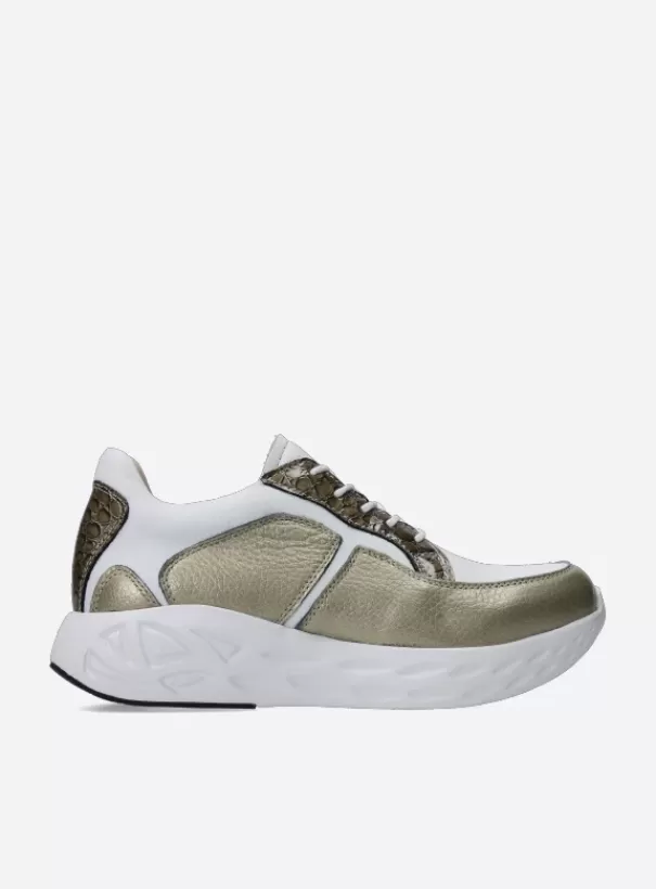 Hielspoor | Wandelschoenen<Wolky Bounce wit/goud combi leer