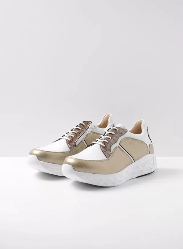 Hielspoor | Wandelschoenen<Wolky Bounce wit/goud combi leer