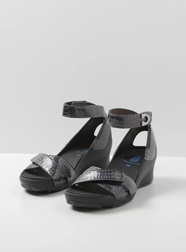 Sandalen<Wolky Era antraciet crocolook lakleer