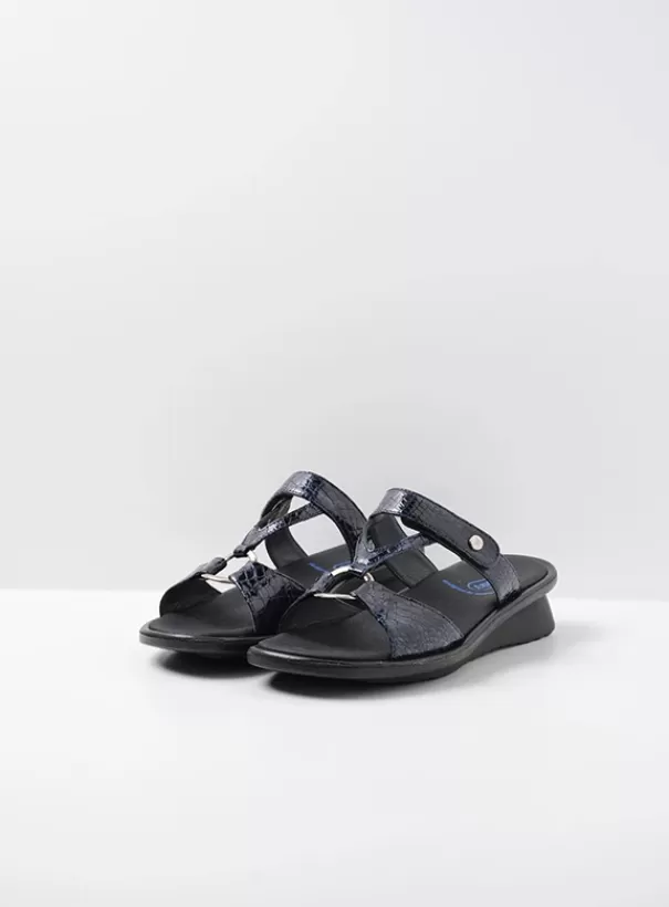 Slippers | Voorjaar/zomer 2024<Wolky Isa blauw crocolook lakleer