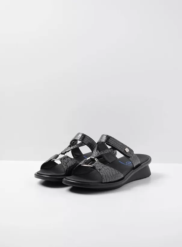 Slippers | Voorjaar/zomer 2024<Wolky Isa antraciet crocolook lakleer