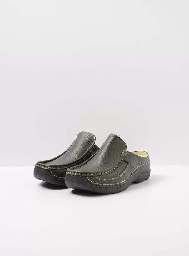 Slippers | Klompen<Wolky Roll Slide forestgroen leer