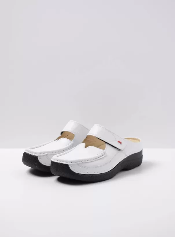 Hielspoor | Slippers<Wolky Roll Slipper wit/zwart leer