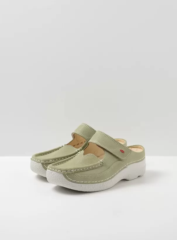 Hielspoor | Slippers<Wolky Roll Slipper lichtgroen nubuck