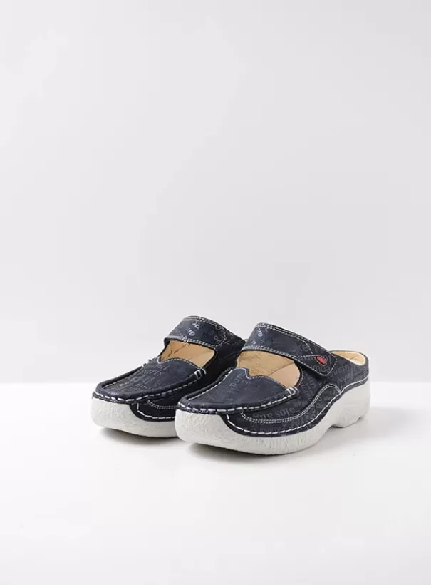 Hielspoor | Slippers<Wolky Roll Slipper blauw letter nubuck