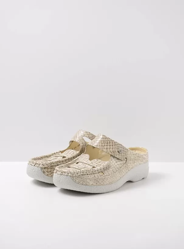 Slippers | Klompen<Wolky Roll Talaria beige crocolook leer