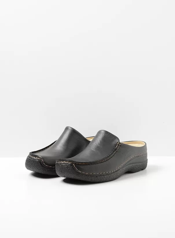 Slippers | Klompen<Wolky Seamy Slide zwart geprint leer