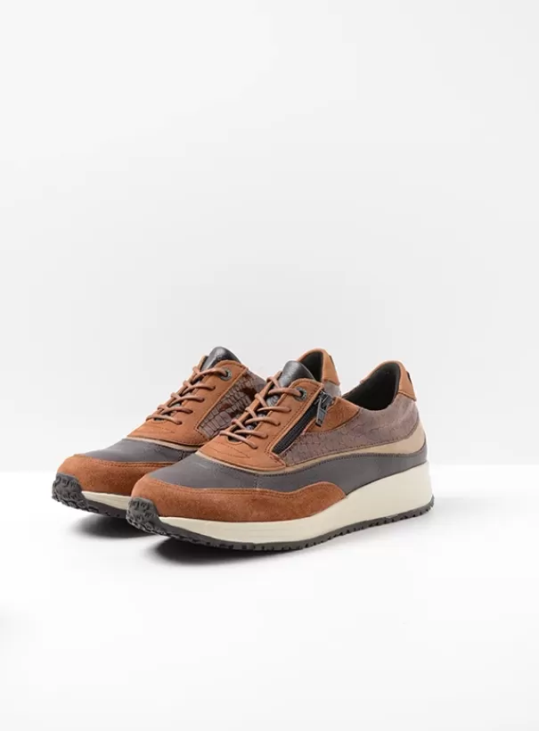 Sneakers | Veterschoenen<Wolky Sprint cognac combi leer