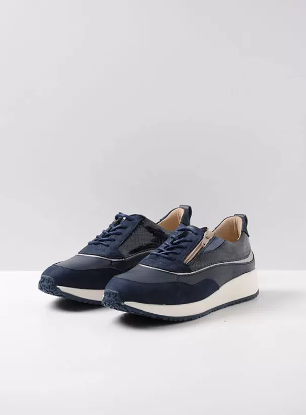 Sneakers | Veterschoenen<Wolky Sprint blauw/zilver combi leer